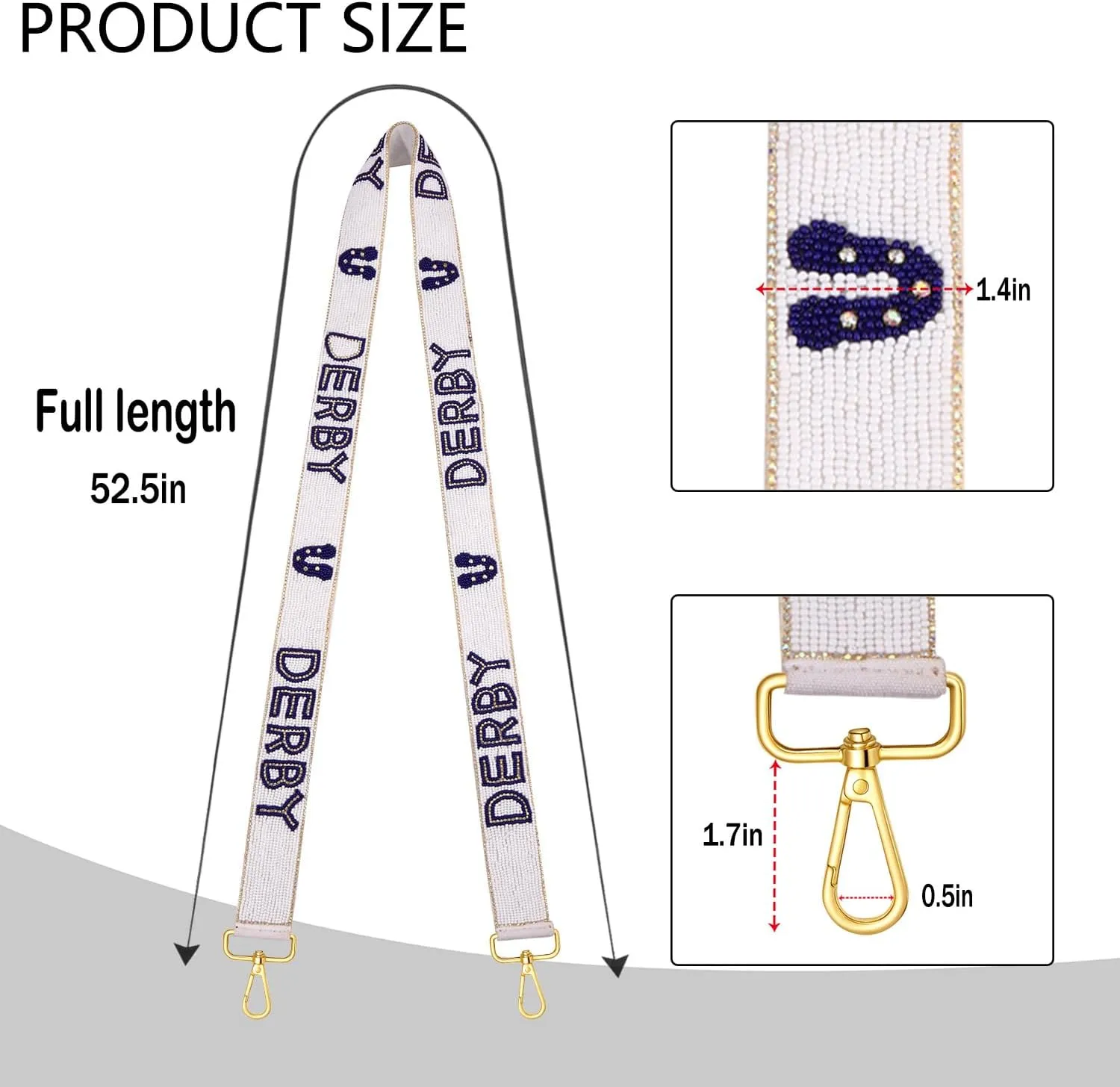 NVENF Beaded Kentucky Derby Purse Strap Replacement Horseshoe Crossbody Shoulder Bag Strap for Handbags Kentucky Derby Outfits Gifts (Style B)
