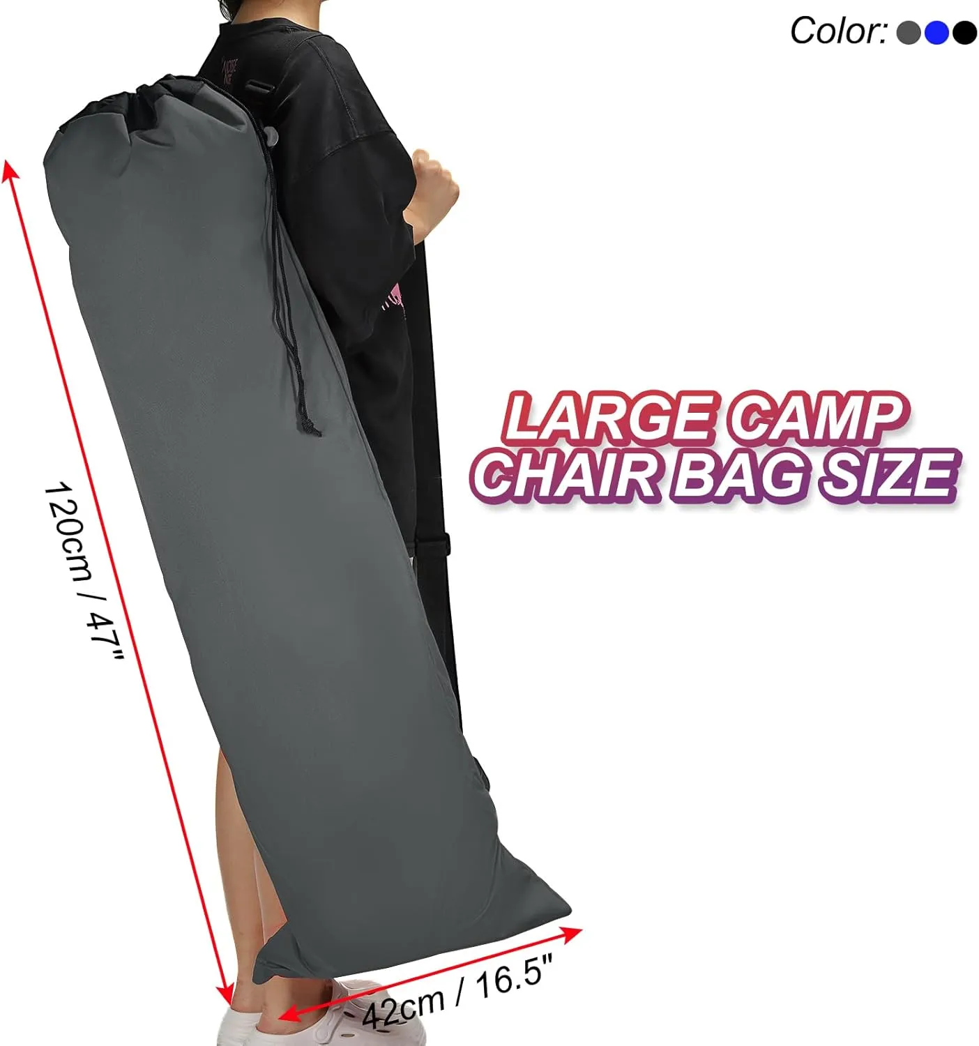 PATIKIL 48 Inch Camp Chair Replacement Bag, Foldable Camping Chair Bag 900D Oxford Large Mouth Carry Bag with Adjustable Shoulder Strap for Outdoor Camping, Gray