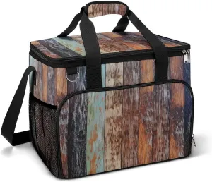 Primitive Western Country Farmhouse Brown Barn Wood Cooler Bag, Collapsible Soft Sided Cooler, Large Leakproof Camping Cooler, Portable Travel Cooler for Camping, Road Trips