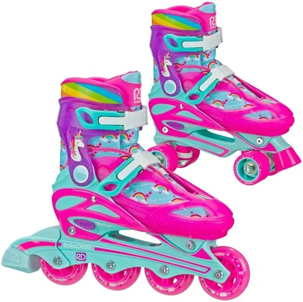 Roller Derby Girls Sprinter 2N1 Quad and Inline Skates Combo - Unicorn Medium