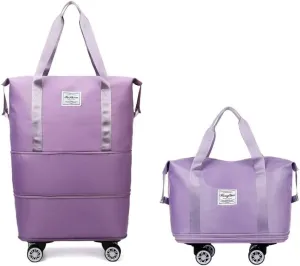 Rolling Duffel Bag with Wheels, Large Capacity Foldable Travel Bag with Detachable Wheels, Rolling Luggage Carry On Bag Foldable Expandable Duffel Bag for Travel or Business Trip(Light Purple)