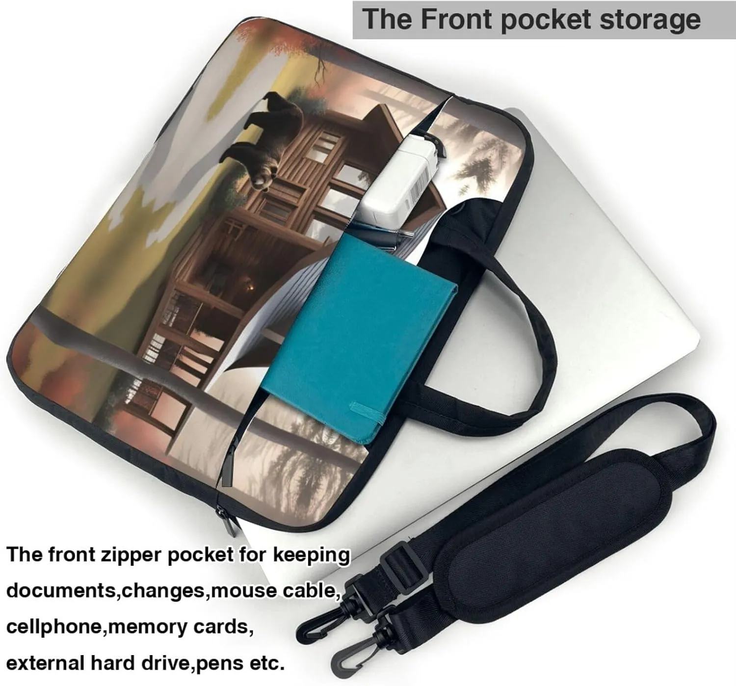 Rustic Lodge Bear picture Fashionable and ultra-thin shoulder laptop bag Shockproof soft lining