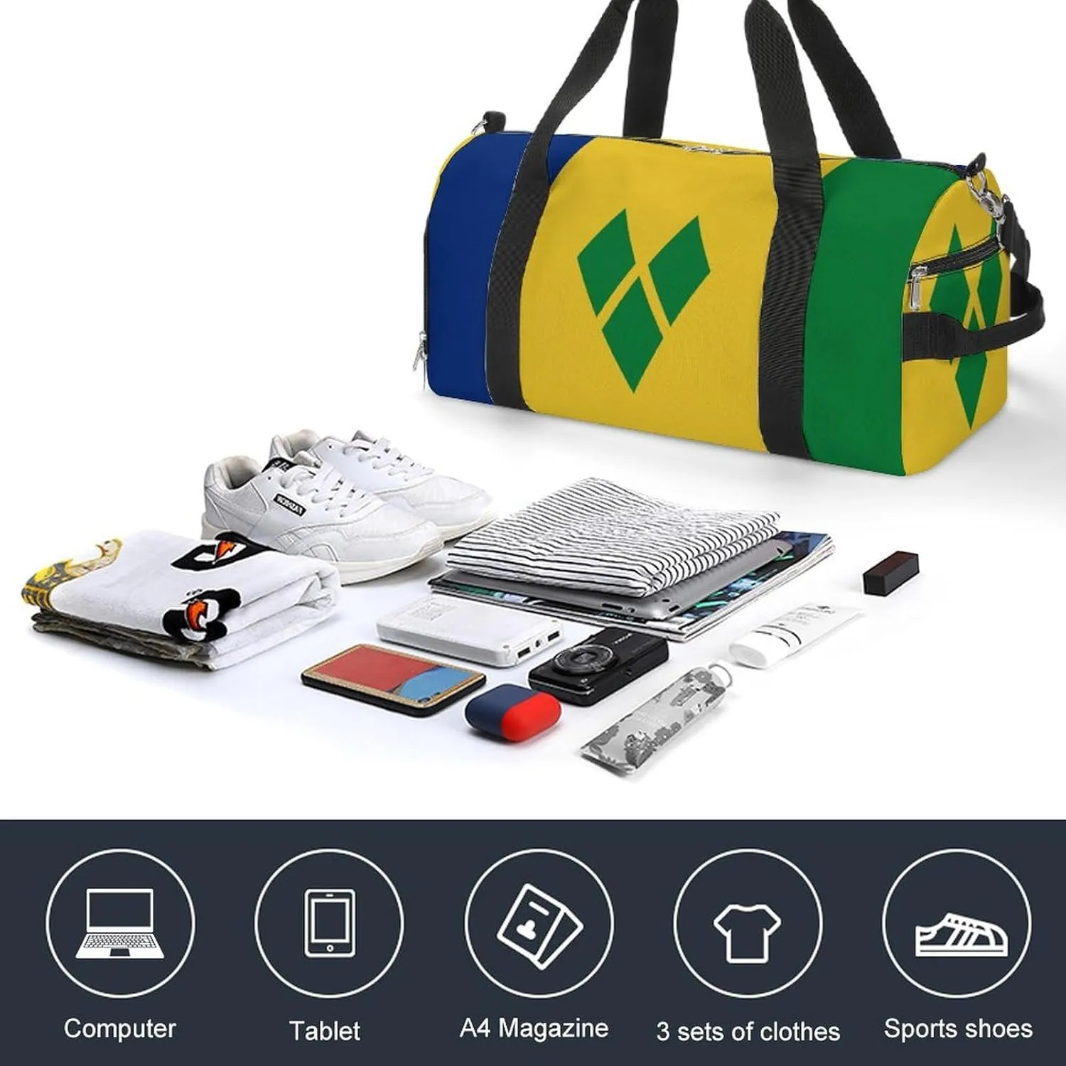 Saint Vincent Grenadines Flag Duffel Bag for Boys Girls with Wet Pocket Shoe Compartment