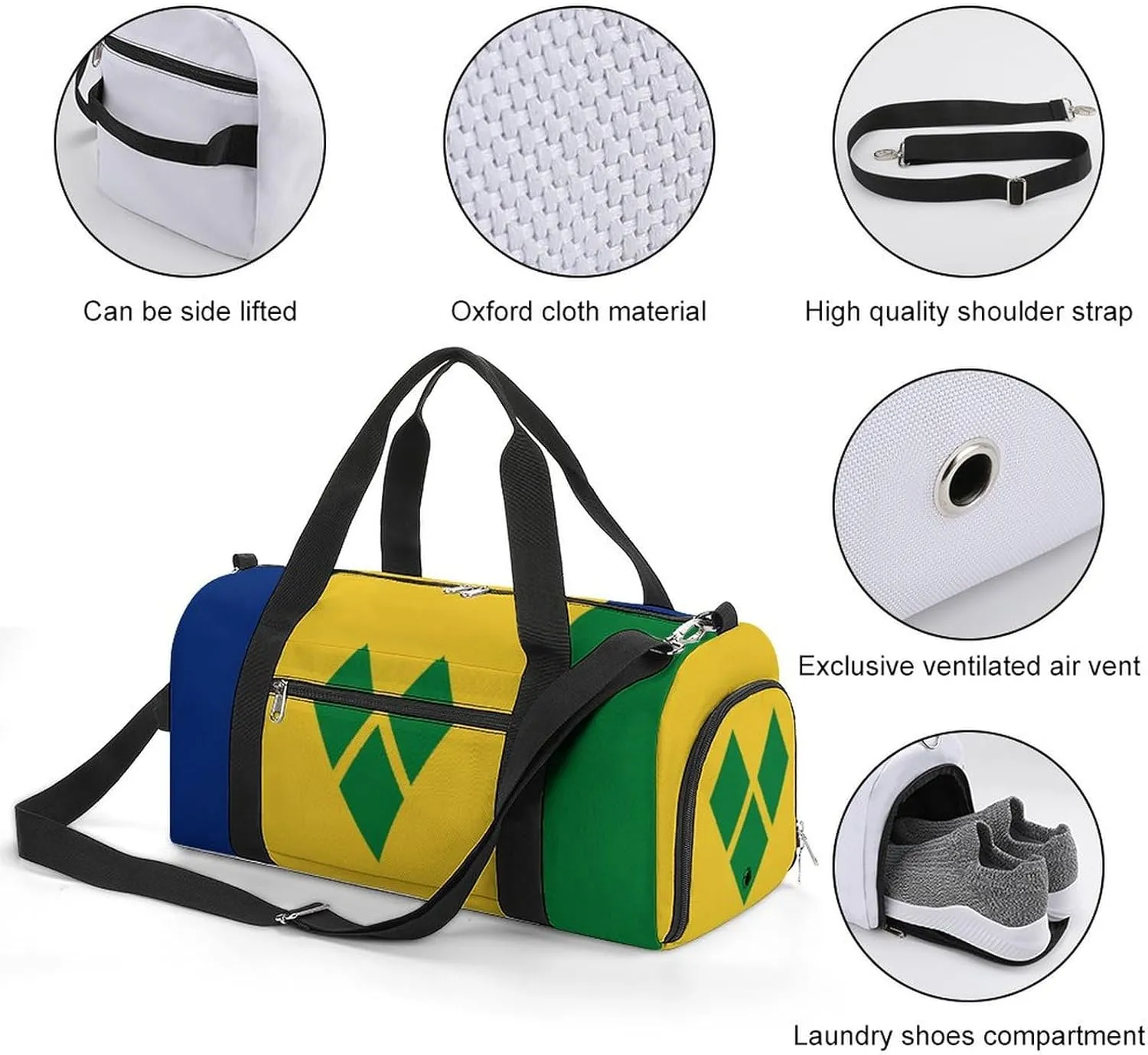 Saint Vincent Grenadines Flag Duffel Bag for Boys Girls with Wet Pocket Shoe Compartment