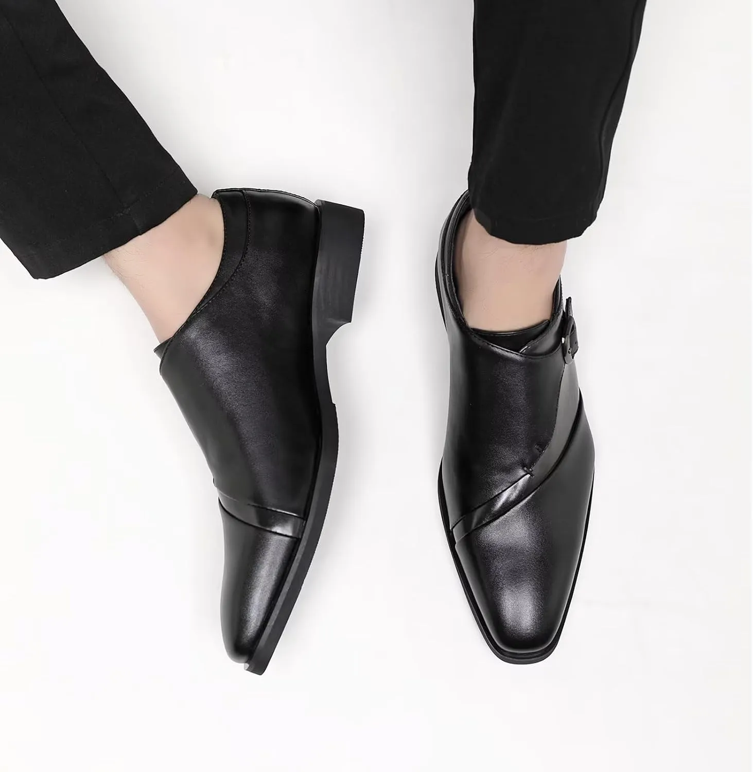 SANNAX Monk Strap Men’s Dress Loafer Shoes Plain Toe Classic Oxfords Shoes for Formal Business Wedding