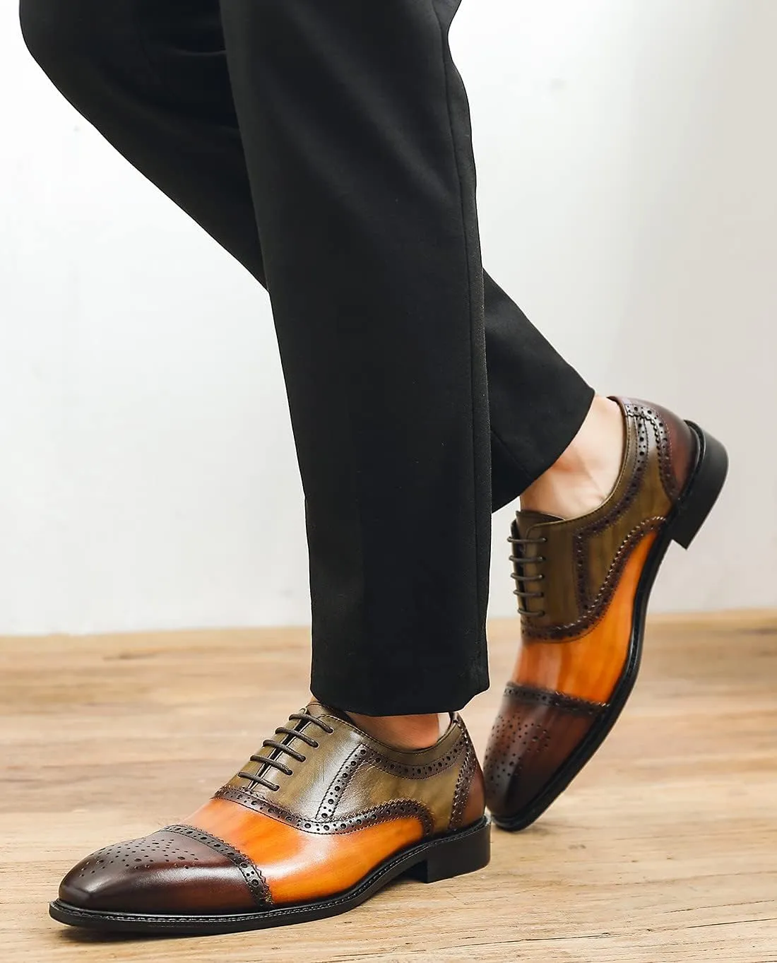 Santimon Men's Oxford Brogue Elegant Evening Business Wedding Derby Plain Toe Lace-up Classic Genuine Leather Casual Formal Shoes