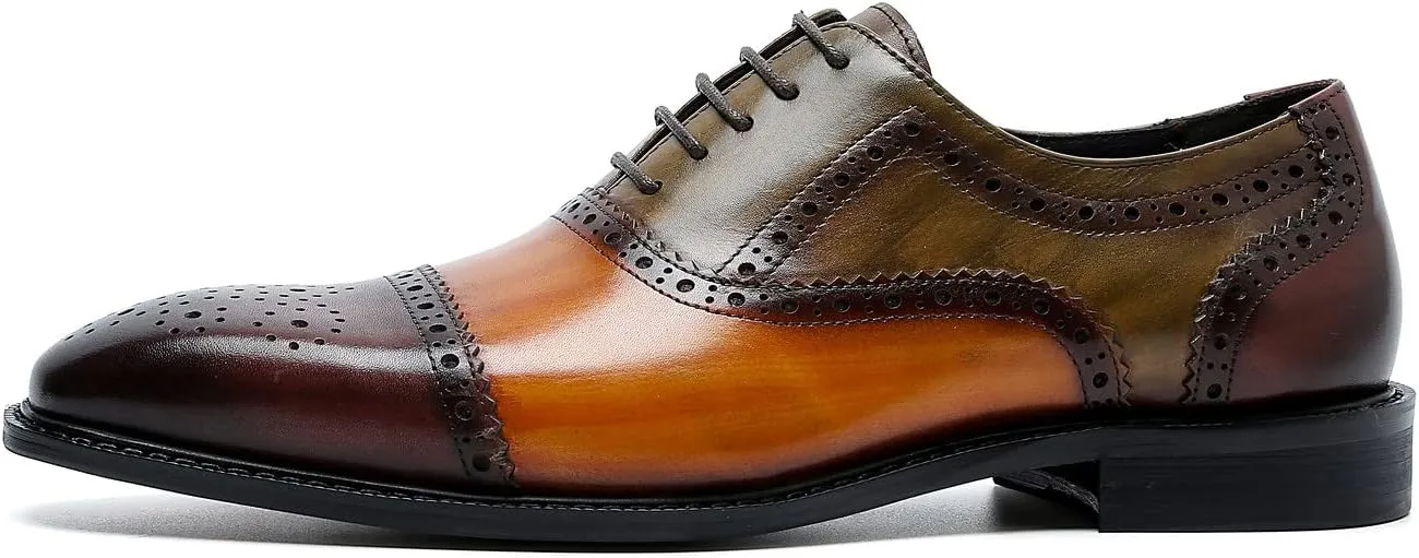 Santimon Men's Oxford Brogue Elegant Evening Business Wedding Derby Plain Toe Lace-up Classic Genuine Leather Casual Formal Shoes