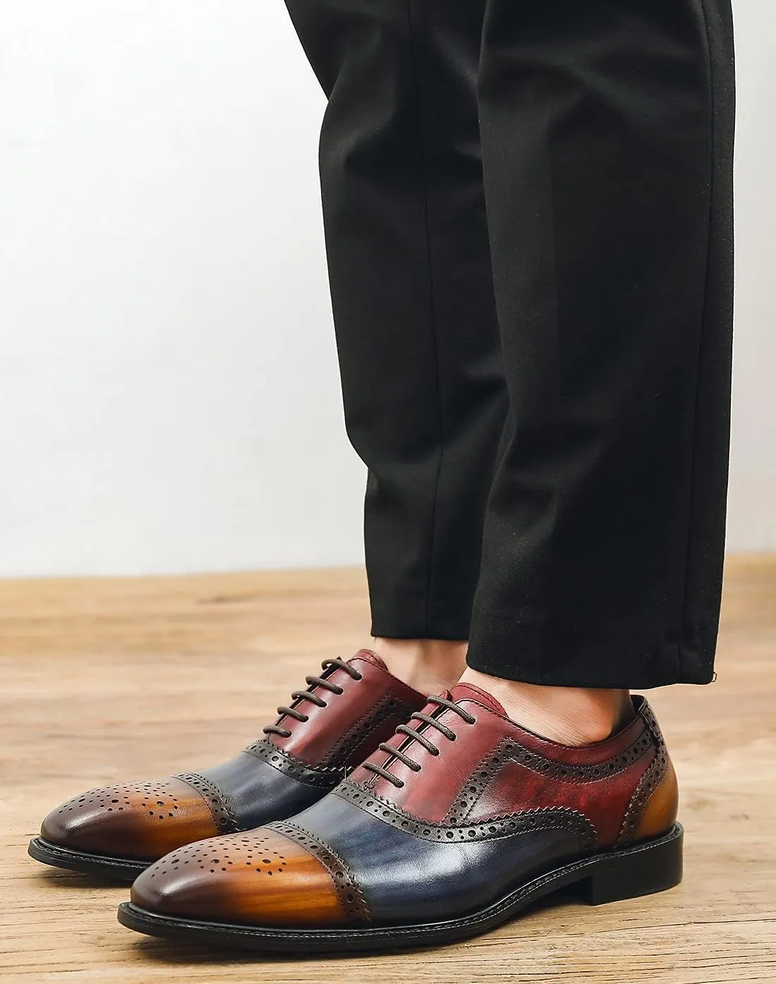 Santimon Men's Oxford Brogue Elegant Evening Business Wedding Derby Plain Toe Lace-up Classic Genuine Leather Casual Formal Shoes