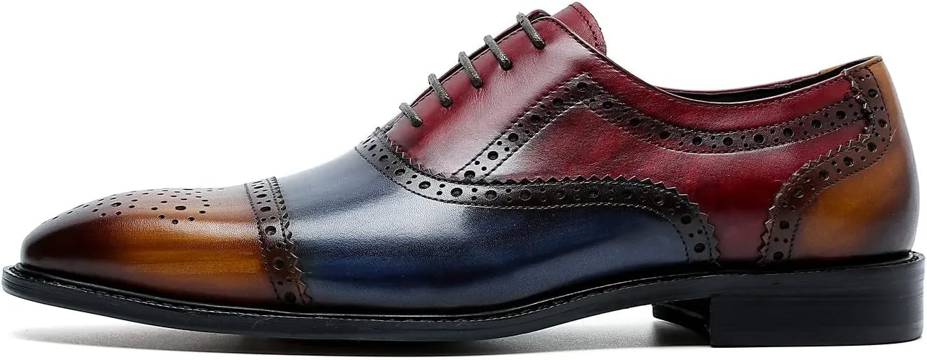 Santimon Men's Oxford Brogue Elegant Evening Business Wedding Derby Plain Toe Lace-up Classic Genuine Leather Casual Formal Shoes
