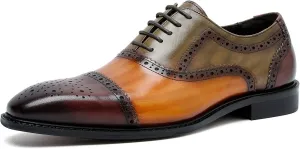 Santimon Men's Oxford Brogue Elegant Evening Business Wedding Derby Plain Toe Lace-up Classic Genuine Leather Casual Formal Shoes