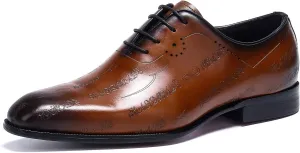 Santimon Men's Oxfords Formal Dress Cap Toe Brogue Classic Lace-up Derby Genuine Leather Fashion Shoes Buinsess Casual Prom Wedding Tuxedo Shoes for Men