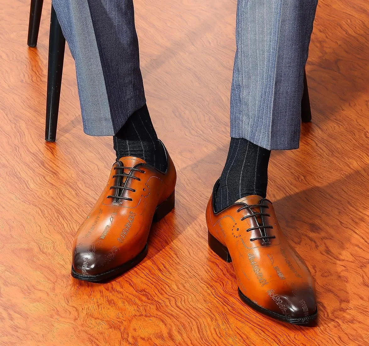 Santimon Men's Oxfords Formal Dress Cap Toe Brogue Classic Lace-up Derby Genuine Leather Fashion Shoes Buinsess Casual Prom Wedding Tuxedo Shoes for Men