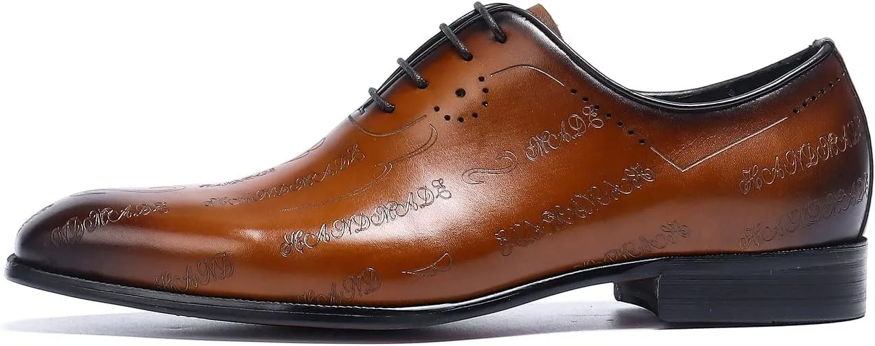 Santimon Men's Oxfords Formal Dress Cap Toe Brogue Classic Lace-up Derby Genuine Leather Fashion Shoes Buinsess Casual Prom Wedding Tuxedo Shoes for Men