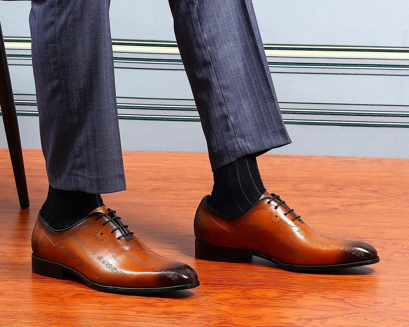 Santimon Men's Oxfords Formal Dress Cap Toe Brogue Classic Lace-up Derby Genuine Leather Fashion Shoes Buinsess Casual Prom Wedding Tuxedo Shoes for Men