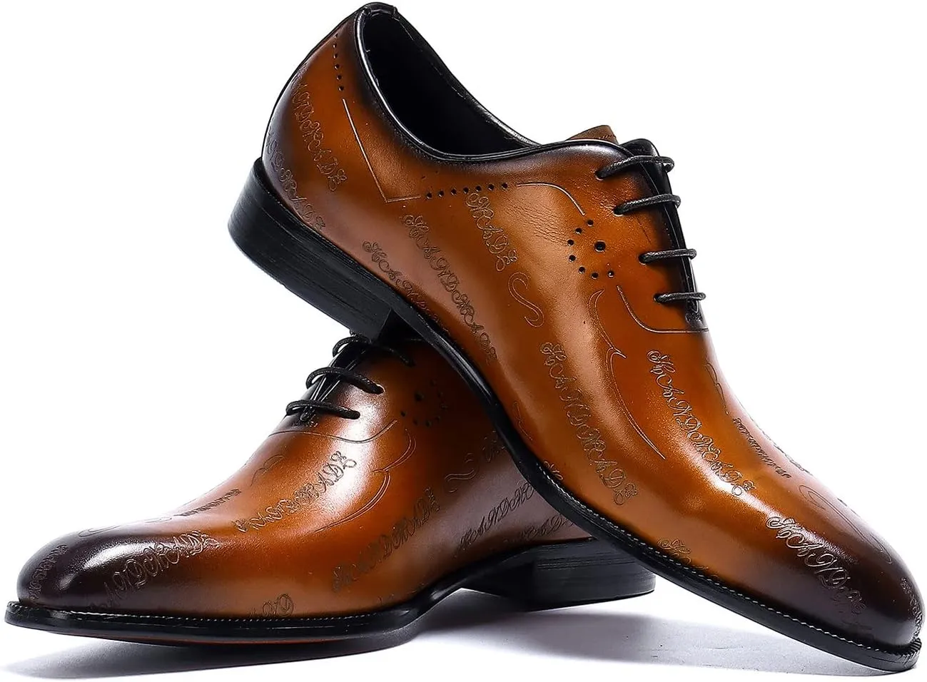 Santimon Men's Oxfords Formal Dress Cap Toe Brogue Classic Lace-up Derby Genuine Leather Fashion Shoes Buinsess Casual Prom Wedding Tuxedo Shoes for Men