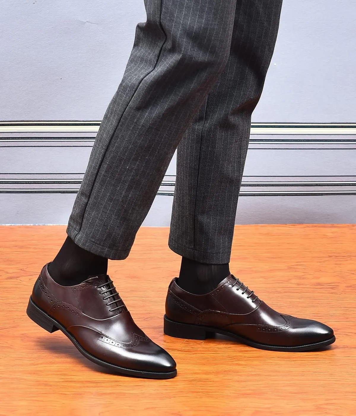 Santimon Men's Oxfords Formal Dress Leather Classic Wingtip Brogues Derby Business Prom Wedding Fashion Casual Comfort Walking Shoes for Men