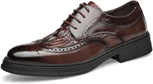 Single Season Dress Oxford Formal Shoes for Men Lace Up Derby Shoes Brogue Embossed Wing Tip Crocodile Embossed Leather Anti-Slip Slip Resistant Rubber Sole Very Popular Among Young peopl