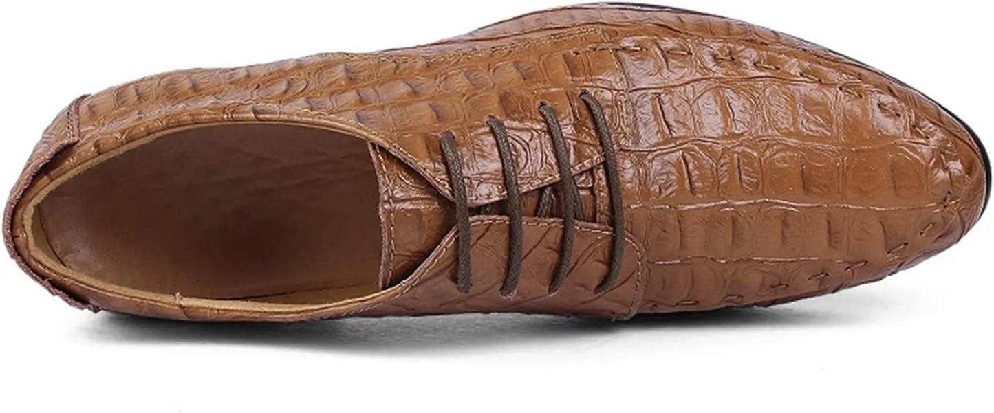 Single Season Formal Oxford Shoes for Men Lace Up Crocodile Embossed Apron Toe Derby Shoes Leather Non Slip Rubber Sole Anti-Slip Slip Resistant Low Top Classic Very Popular Among Young p