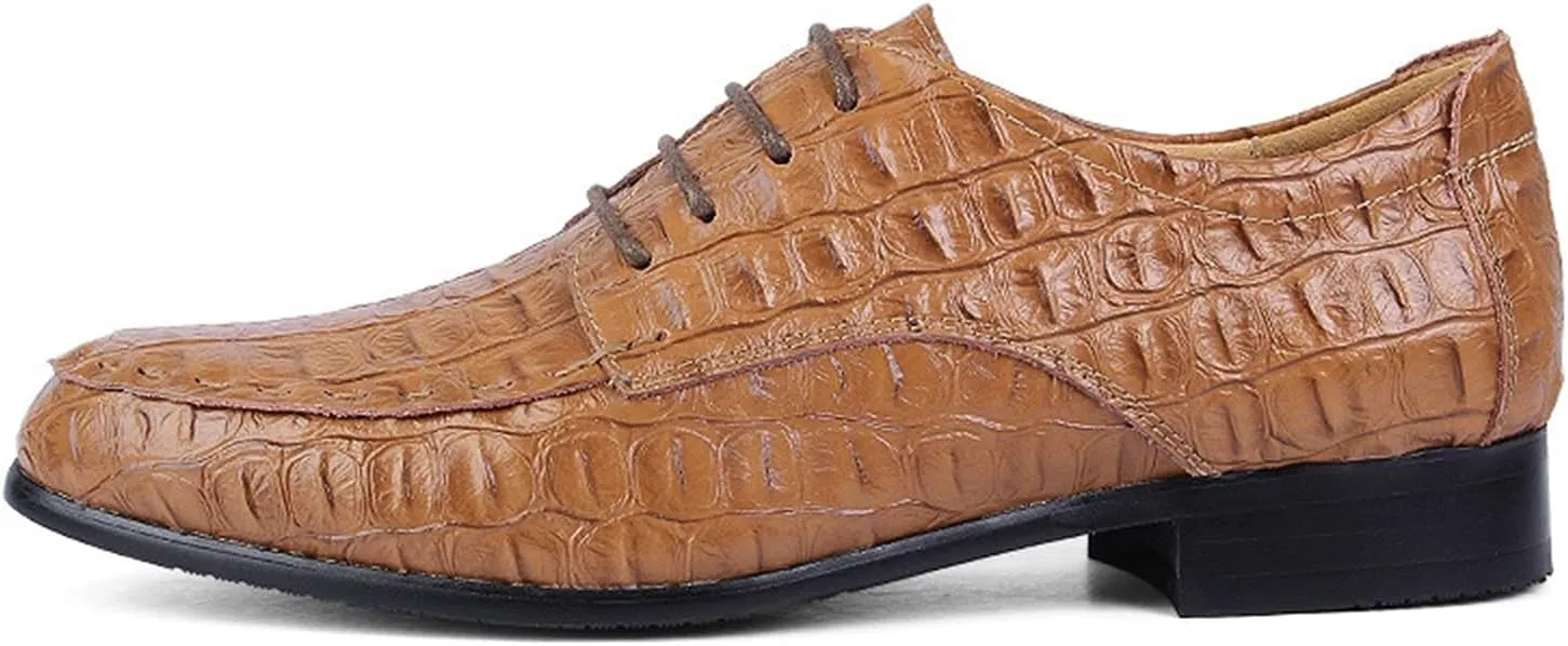 Single Season Formal Oxford Shoes for Men Lace Up Crocodile Embossed Apron Toe Derby Shoes Leather Non Slip Rubber Sole Anti-Slip Slip Resistant Low Top Classic Very Popular Among Young p