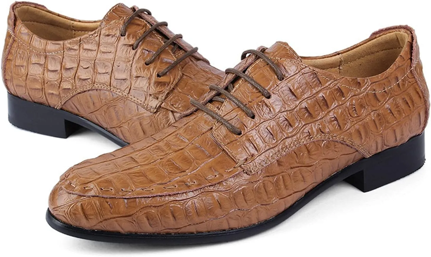Single Season Formal Oxford Shoes for Men Lace Up Crocodile Embossed Apron Toe Derby Shoes Leather Non Slip Rubber Sole Anti-Slip Slip Resistant Low Top Classic Very Popular Among Young p