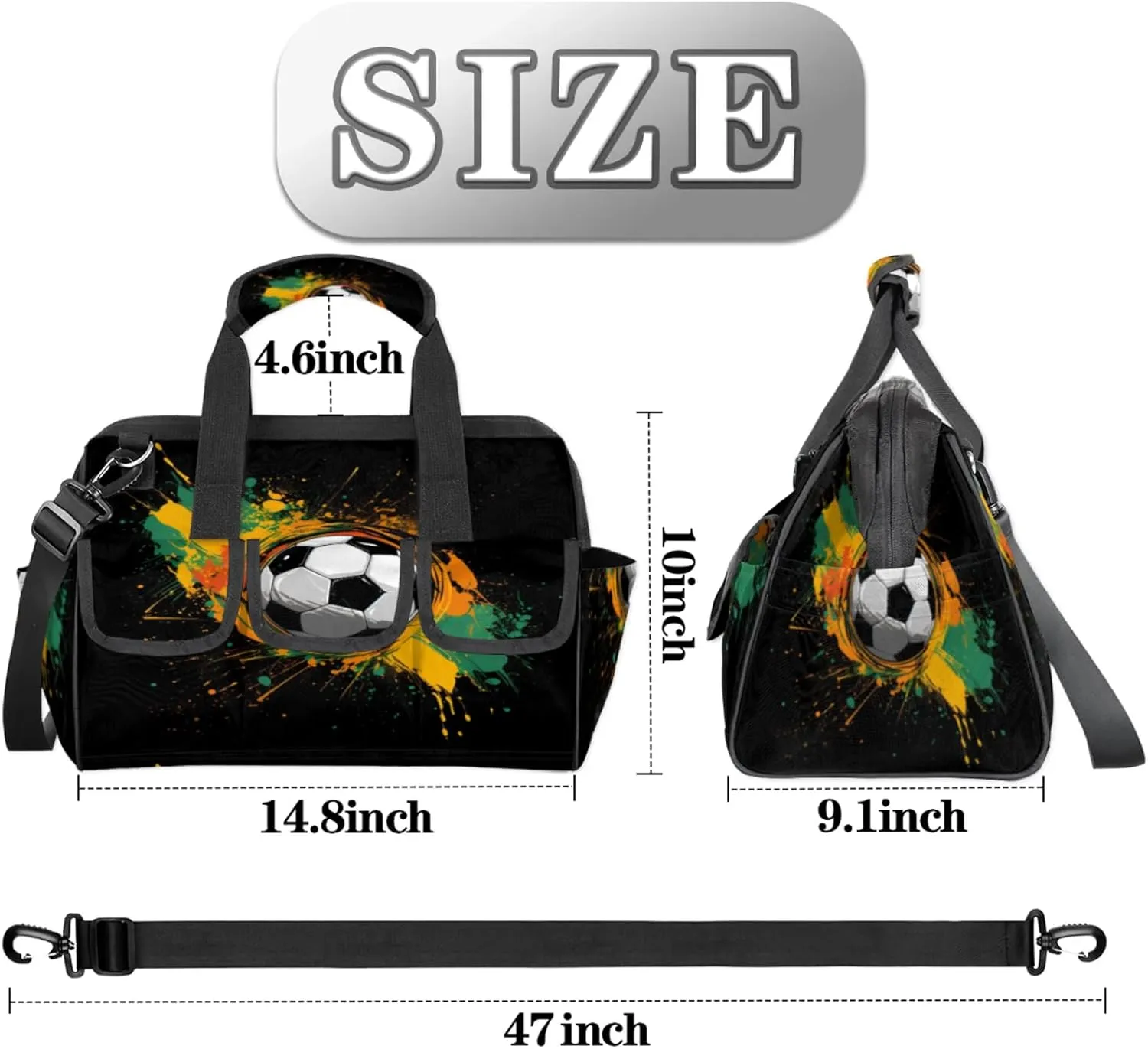 Soccer Football Heavy Duty Tool Bags for Men and Women 14.8 Inch, Soft Wide Mouth Tool Tote Organizer Bag with Adjustable Shoulder Strap