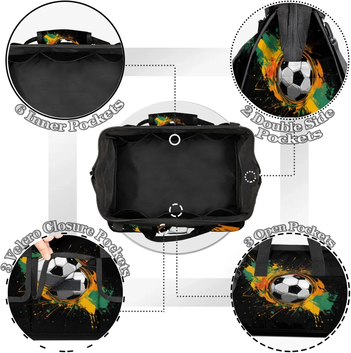 Soccer Football Heavy Duty Tool Bags for Men and Women 14.8 Inch, Soft Wide Mouth Tool Tote Organizer Bag with Adjustable Shoulder Strap