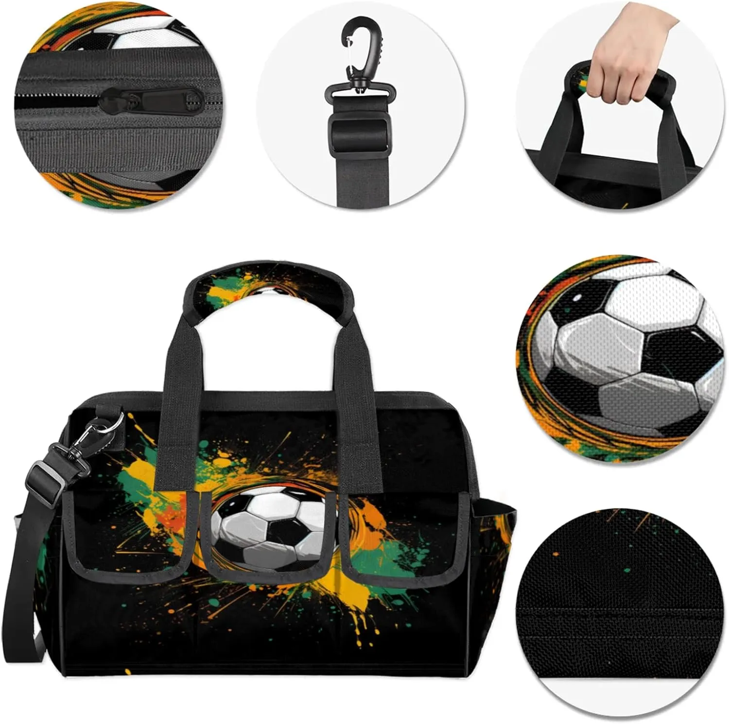 Soccer Football Heavy Duty Tool Bags for Men and Women 14.8 Inch, Soft Wide Mouth Tool Tote Organizer Bag with Adjustable Shoulder Strap