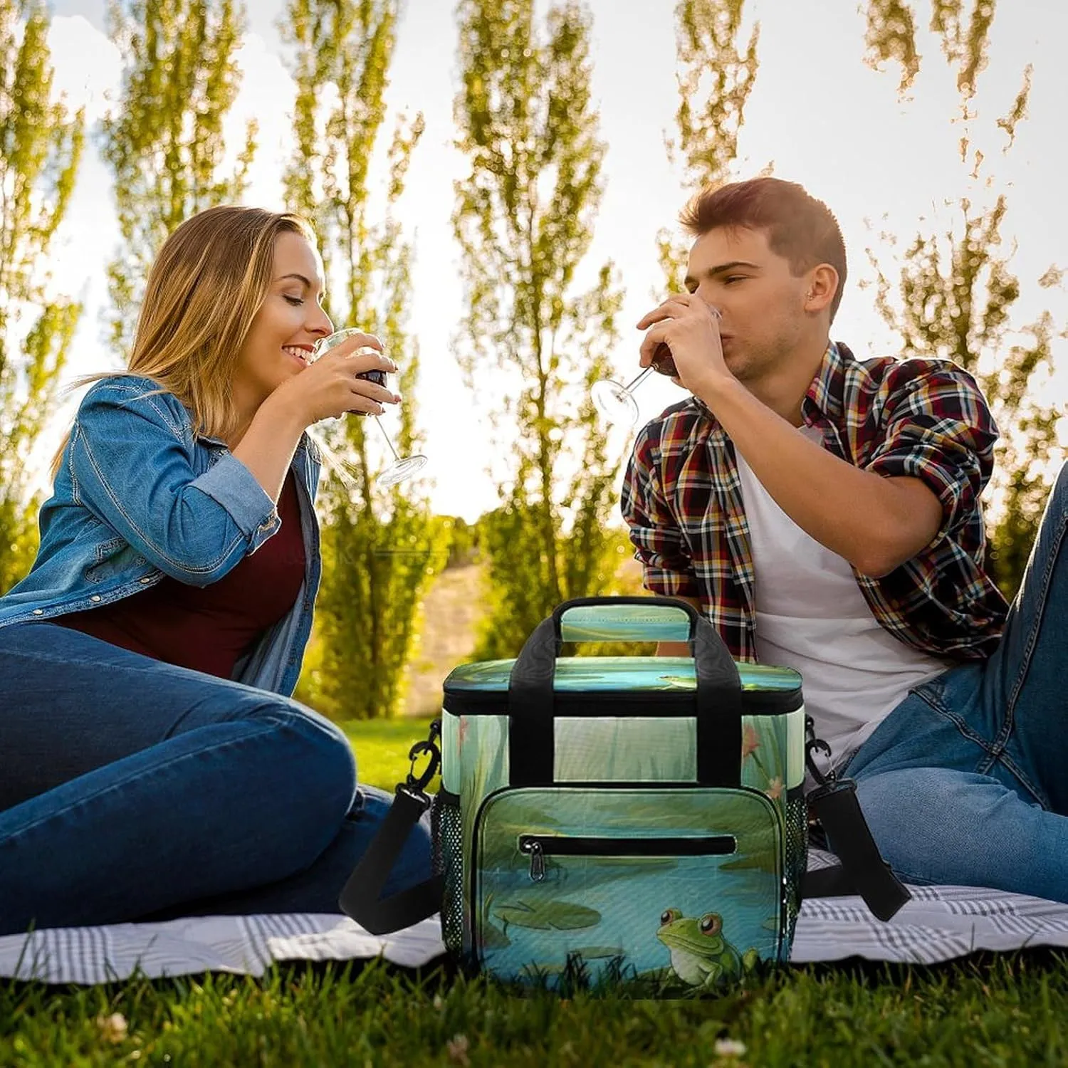 Soft Cooler Bag, 22L Collapsible Beach Cooler Bag,3D Wolf Dream Catcher Printed Portable Ice Chest Leakproof Travel Cooler for Picnic, Outdoor Trip