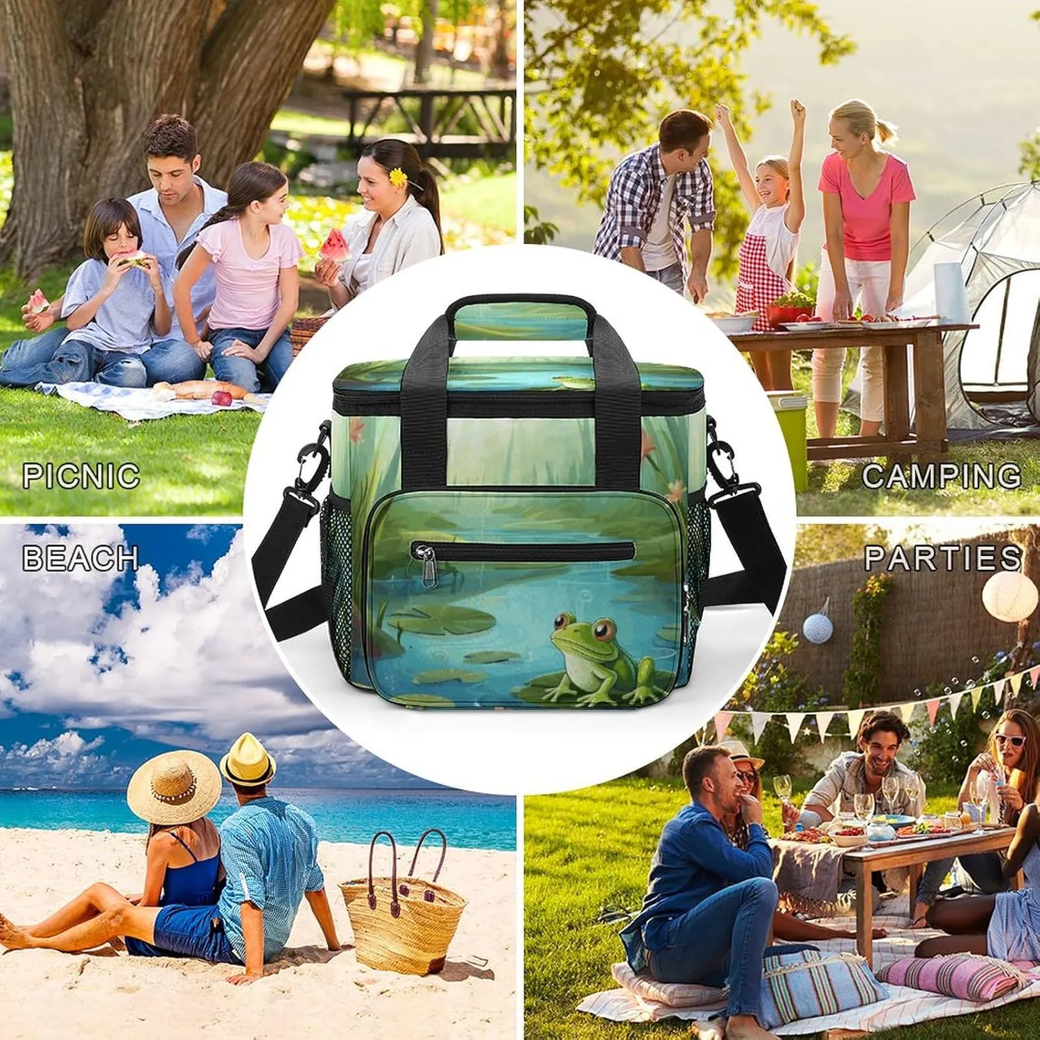 Soft Cooler Bag, 22L Collapsible Beach Cooler Bag,3D Wolf Dream Catcher Printed Portable Ice Chest Leakproof Travel Cooler for Picnic, Outdoor Trip