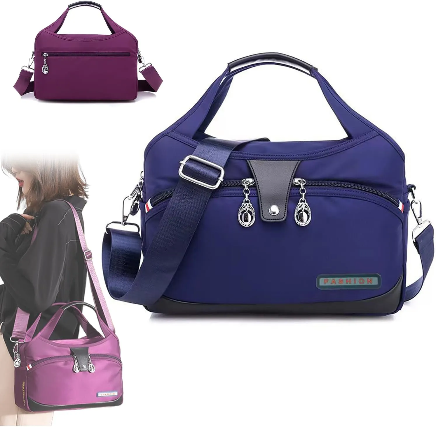 Soft Side Lightweight Underseat Tote Bag, Blaciokamith Multi-pocket Fashion Waterproof Handbag Crossbody