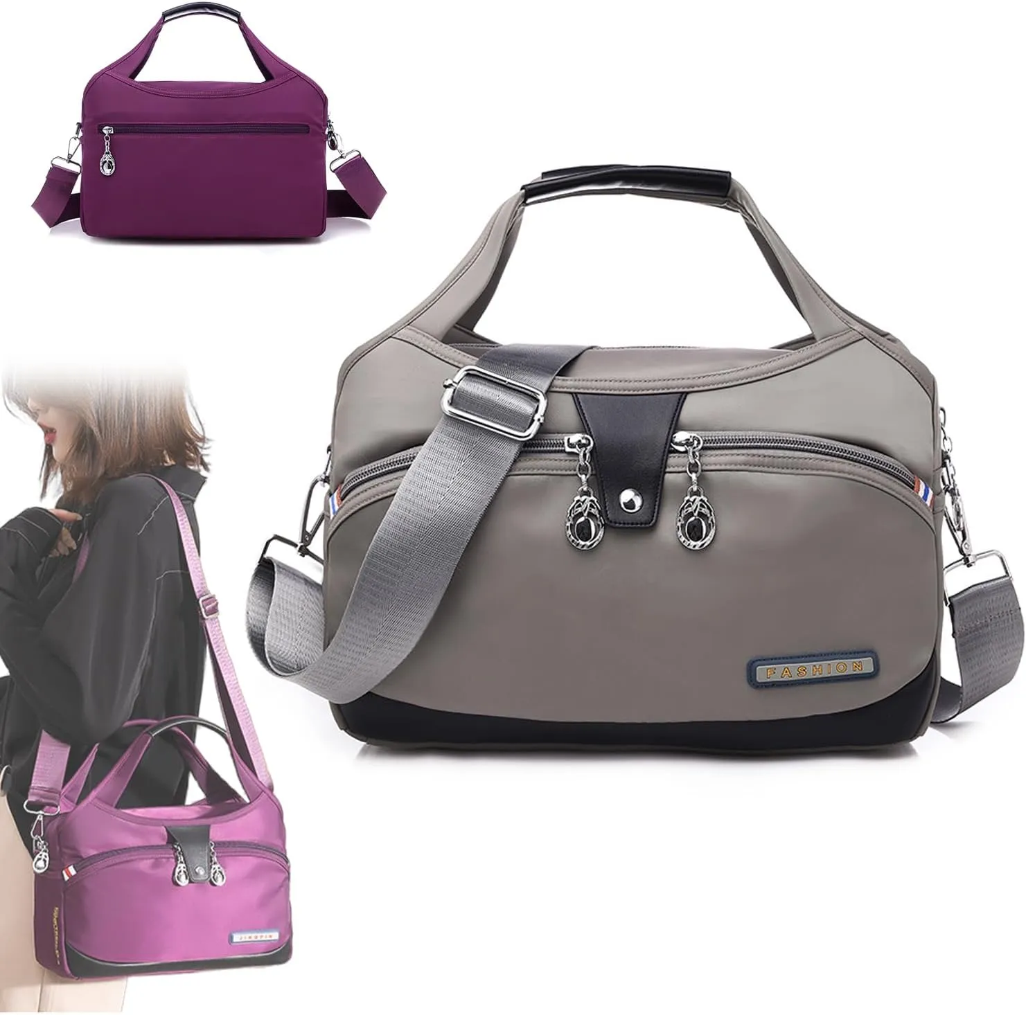 Soft Side Lightweight Underseat Tote Bag, Blaciokamith Multi-pocket Fashion Waterproof Handbag Crossbody