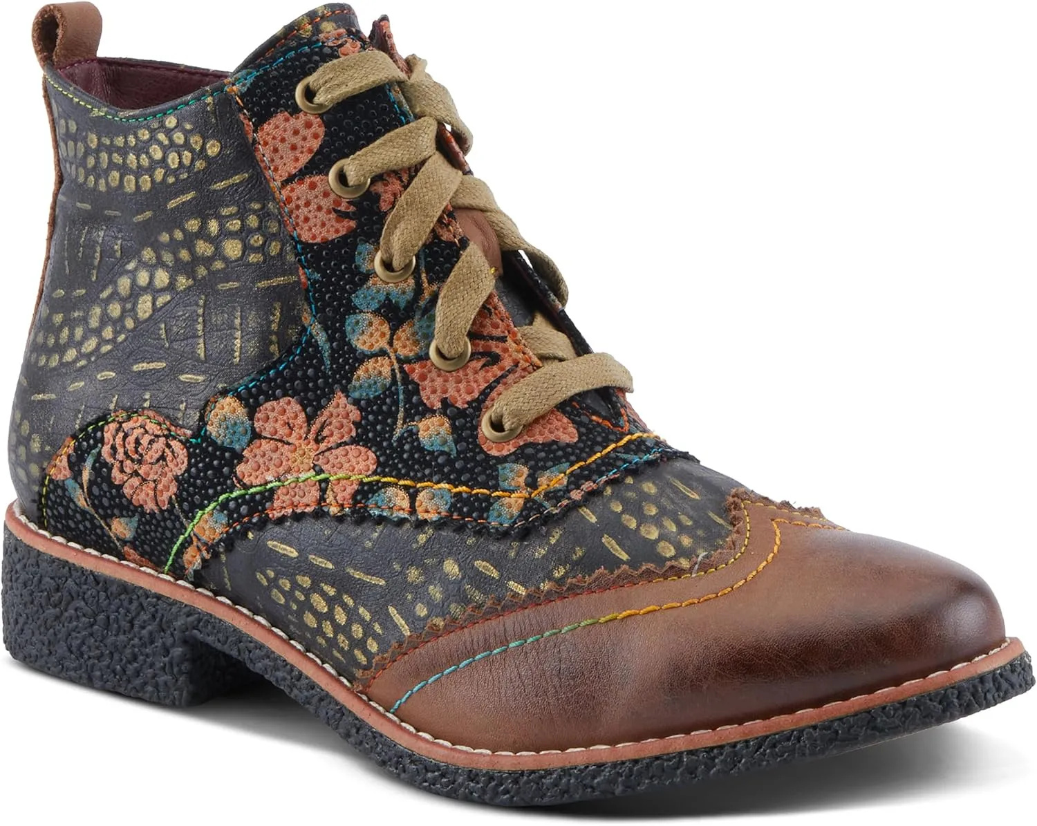 Spring Step L'Artiste Muggianahi Women's Oxford Bootie - Metallic Print, Textured Pin Dots, Fashion-Forward & Comfortable
