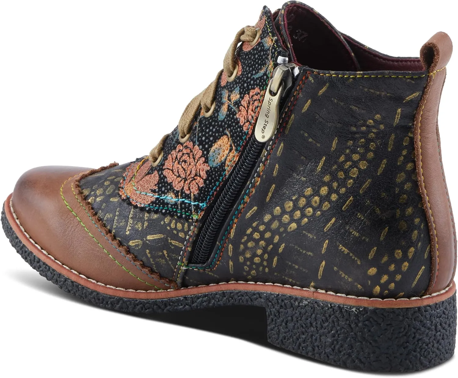 Spring Step L'Artiste Muggianahi Women's Oxford Bootie - Metallic Print, Textured Pin Dots, Fashion-Forward & Comfortable