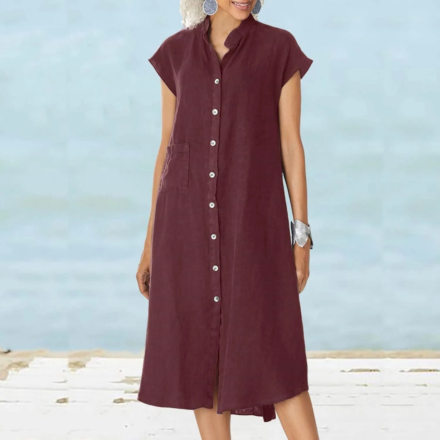 Summer Shirt Dresses for Women Casual Loose Plus Size Pocket Cotton Linen Button Dress Oversized Party Evening Maxi Dress