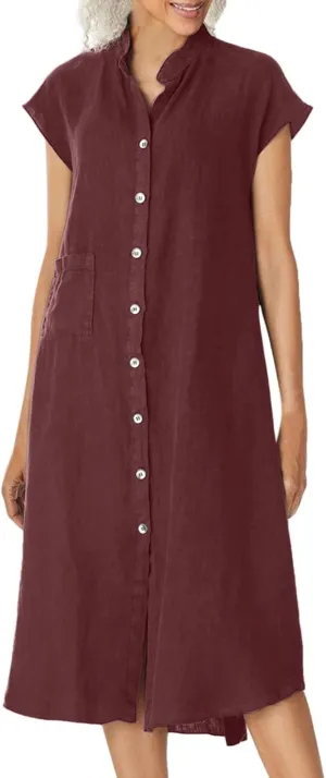Summer Shirt Dresses for Women Casual Loose Plus Size Pocket Cotton Linen Button Dress Oversized Party Evening Maxi Dress