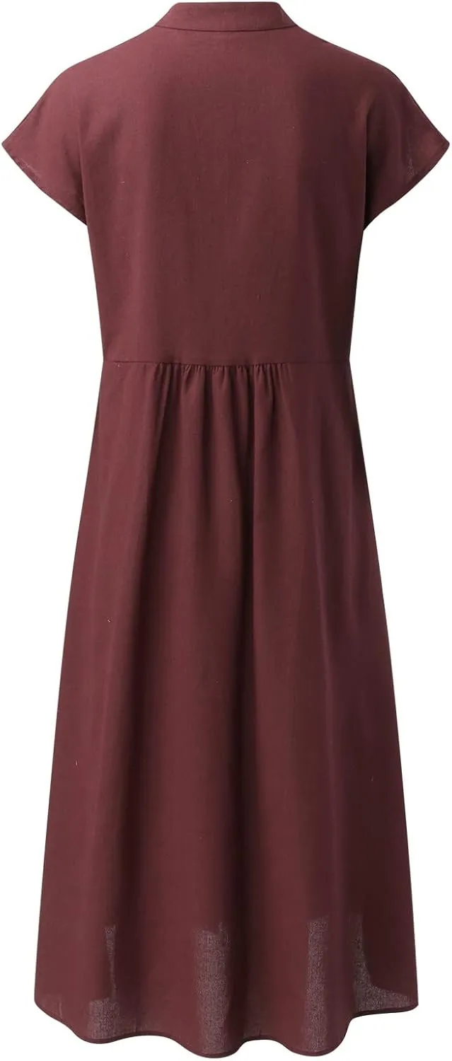 Summer Shirt Dresses for Women Casual Loose Plus Size Pocket Cotton Linen Button Dress Oversized Party Evening Maxi Dress