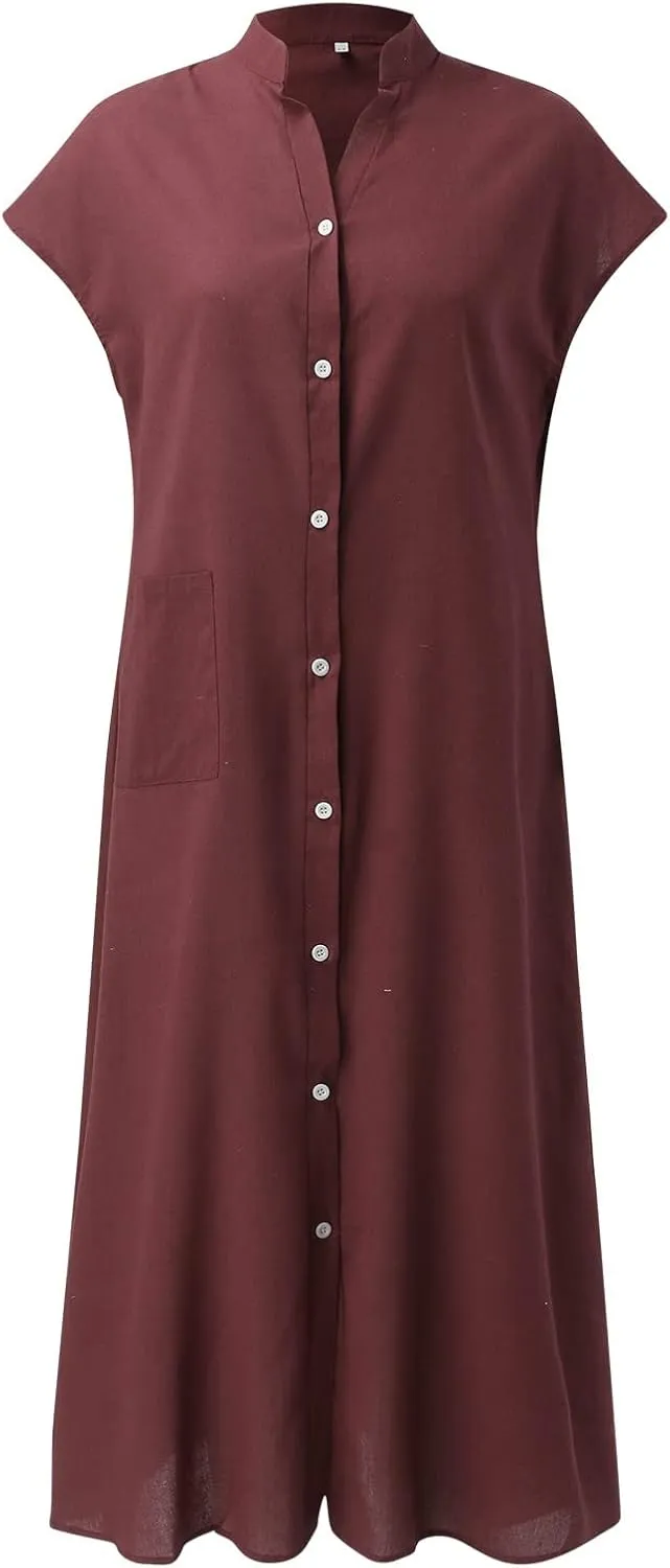 Summer Shirt Dresses for Women Casual Loose Plus Size Pocket Cotton Linen Button Dress Oversized Party Evening Maxi Dress