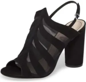 Talita Cage Sandal Black Block Heel Peep Toe Mesh Inset Luxe Bootie (8)