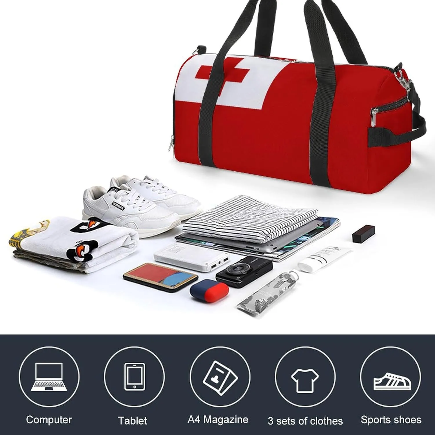 Tonga Flag Travel Duffle for Men Women with Wet Pocket and Shoe Compartment