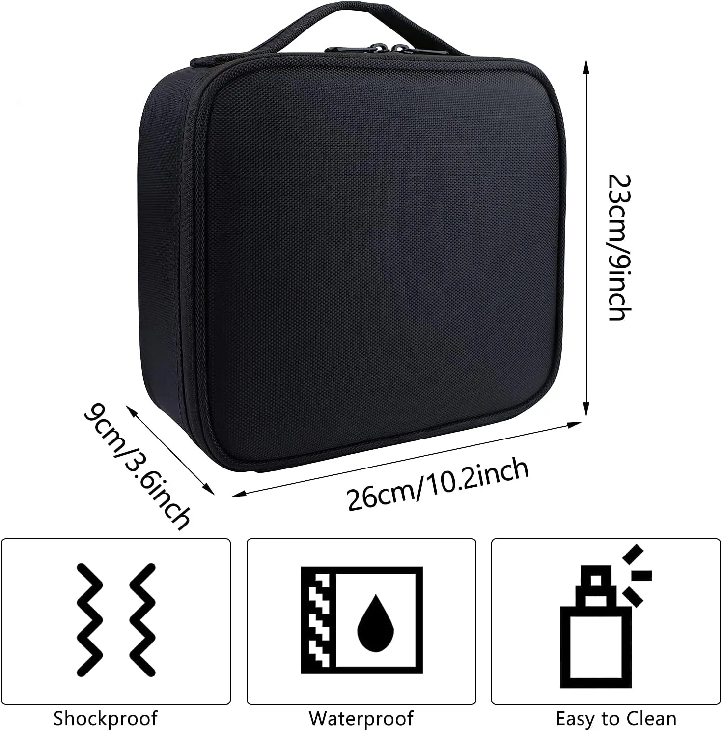 Travel Makeup Bag 10.4" Makeup Train Case Portable Artist Make Up Organizer Case with Adjustable Dividers Oxford Cloth Storage Case for Cosmetics Makeup Brushe (Black)