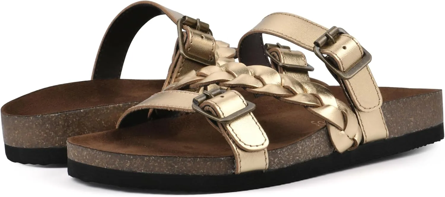 WHITE MOUNTAIN Women's Huntington Signature Comfort Molded Footbed Double Buckle Braided Sandal