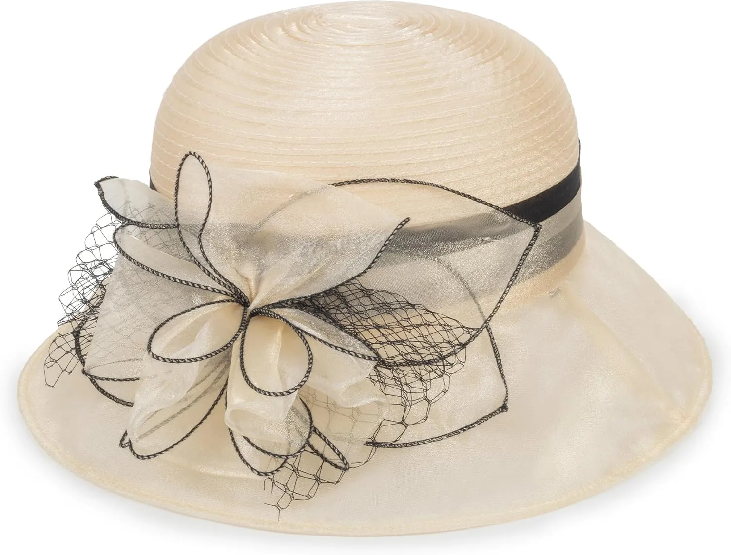 Women Kentucky Organza Derby Hat - Wide Brim Summer Sun Hat for Bridal Wedding Church Tea Party