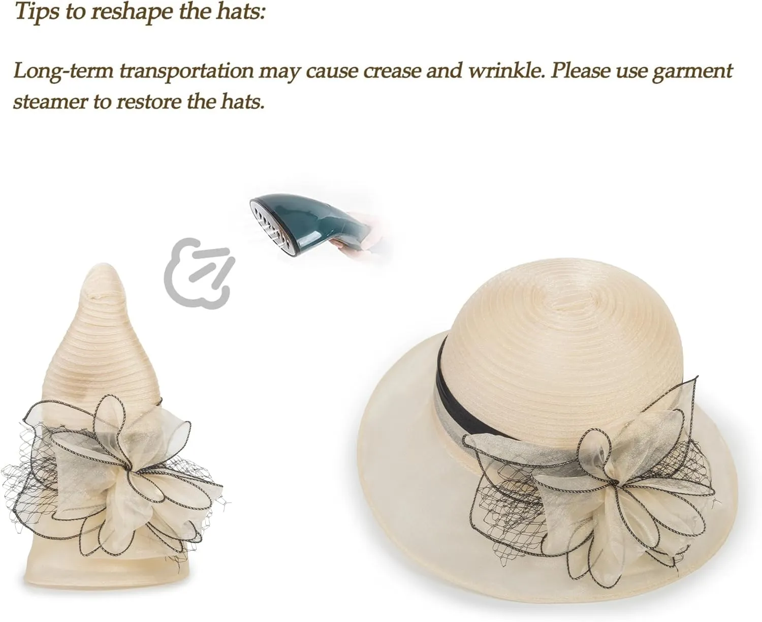 Women Kentucky Organza Derby Hat - Wide Brim Summer Sun Hat for Bridal Wedding Church Tea Party