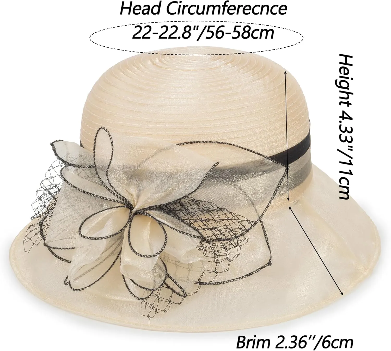 Women Kentucky Organza Derby Hat - Wide Brim Summer Sun Hat for Bridal Wedding Church Tea Party