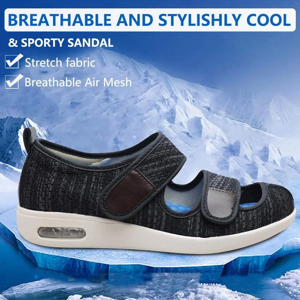 Womens Adjustable Sandal Extra Wide Widths Diabetic Edema Walking Shoes Closed Toe Slippers Easy On/Off with 3 Pairs Insoles Replacement for Elderly Swelling Bandaged Feet