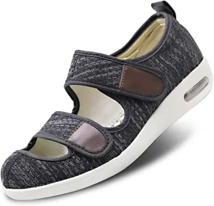 Womens Adjustable Sandal Extra Wide Widths Diabetic Edema Walking Shoes Closed Toe Slippers Easy On/Off with 3 Pairs Insoles Replacement for Elderly Swelling Bandaged Feet