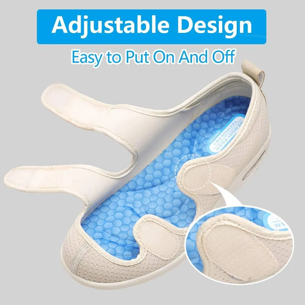 Womens Adjustable Sandal Extra Wide Widths Diabetic Edema Walking Shoes Closed Toe Slippers Easy On/Off with 3 Pairs Insoles Replacement for Elderly Swelling Bandaged Feet