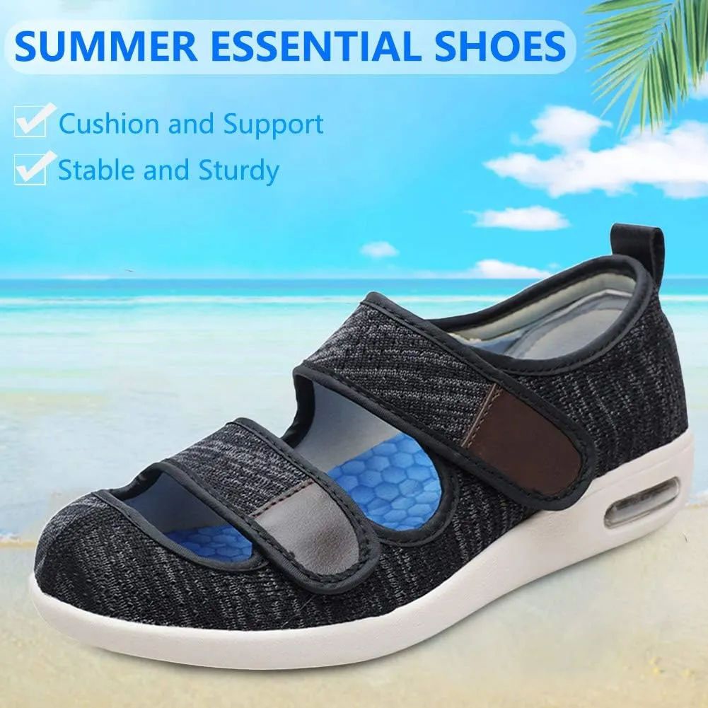 Womens Adjustable Sandal Extra Wide Widths Diabetic Edema Walking Shoes Closed Toe Slippers Easy On/Off with 3 Pairs Insoles Replacement for Elderly Swelling Bandaged Feet