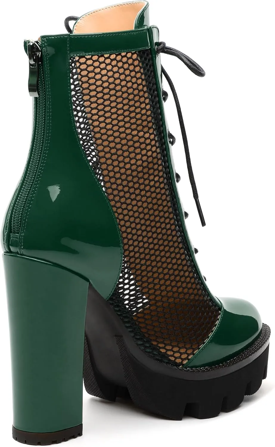Womens Ankle Boots, Platform Chunky Heel Ankle Booties for Women, Sexy Mesh Sandal Booties with Back Zipper 4.5