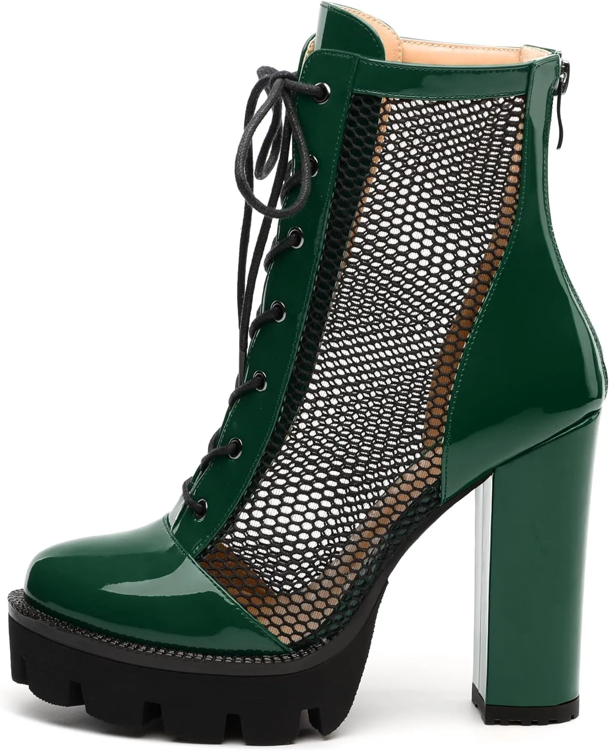 Womens Ankle Boots, Platform Chunky Heel Ankle Booties for Women, Sexy Mesh Sandal Booties with Back Zipper 4.5